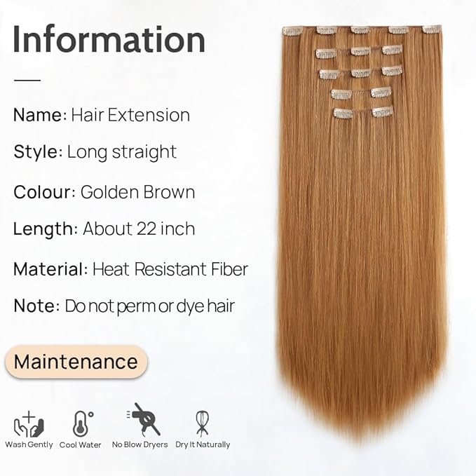 Blonde Brown Hair Extension Clip in Straight 22" Long Synthetic Invisible Extensions Black Fluffy and not tangled Clips on Hairpieces for Women 5PCS Curly Wavy 18" Red White Natural 5 Oz