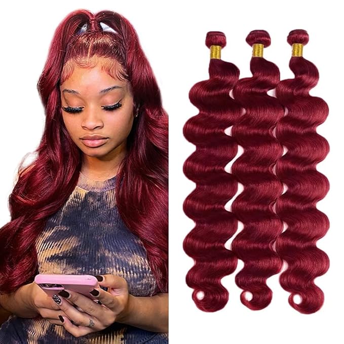 99j Bundles Human Hair Burgundy Body Wave Bundles Red Human Hair Bundle 14 16 18 inch Burgundy Color 300g