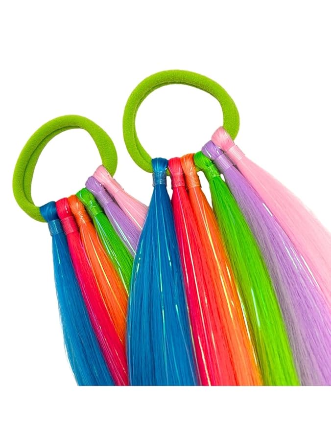 Colorful Hair Extensions for Braids Ponytail Extension 2 Packs, 20 inch Crazy Hair Day Accessories for Women, DIY Festival Wacky Rave Braids,Tinsel Mixed