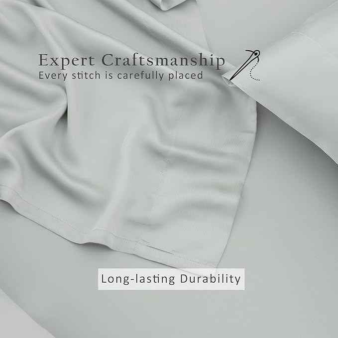 TOSMO Luxury Cooling Sheet Set - 100% Viscose from Bamboo, 3-Piece Bedding Set (Twin Size) - 18” Extra Deep Pockets, Oeko-Tex Certified, Silky Soft and Breathable, Sliver