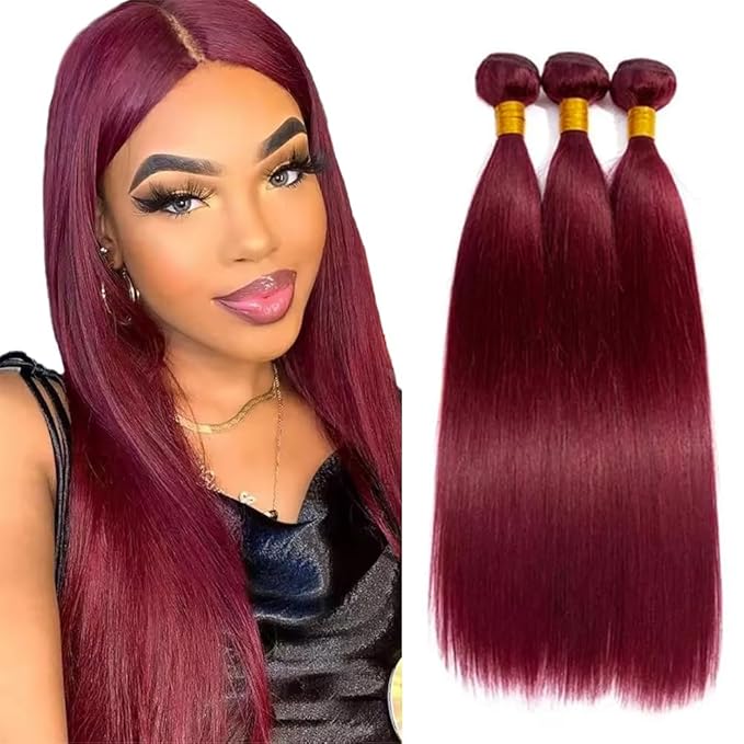 Burgundy Bundles 99J Straight Human Hair 3 Bundles 16 18 20 Inch 150g 8A Brazilian Virgin Hair Extensions Wine red bundles human hair Extensions