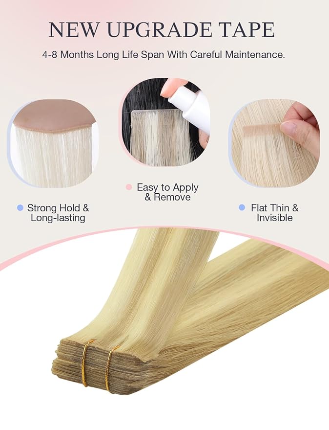 DOORES Invisi Edge Tape in Hair Extensions, Drity Blonde Highlight Golden Blonde 10 Injection Tape-ins with 10 Classic Tape-ins 50g 24 Inch, Virgin Human Hair Extensions