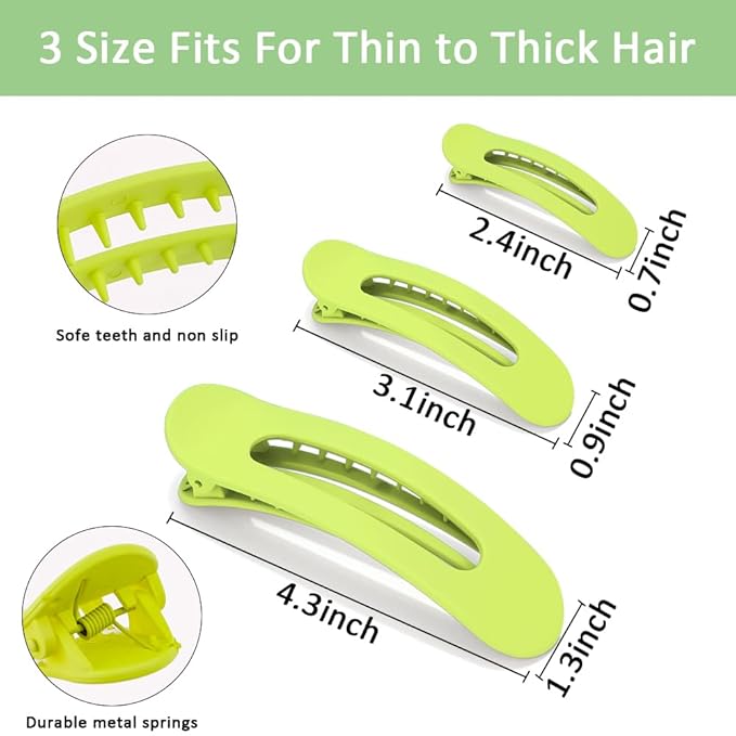 Large Duck Billed Hair Clips, Ahoney 12 Pack Alligator Clips for Thin & Thick Hair - 3 Sizes Lay Down Banana Clips, Hair Styling Accessories for Women Girls (Green)
