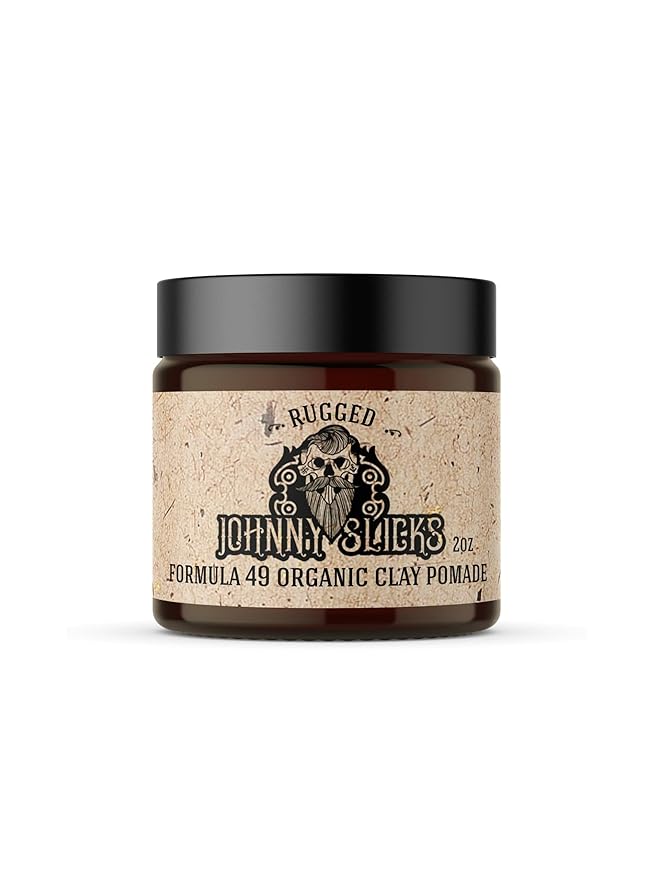 Johnny Slicks Formula 49 Clay All Organic Pomade | Firm Hold & Matte Finish (Promotes Healthy Hair Growth, Helps Hydrate Dry Skin), Rugged 2-ounce