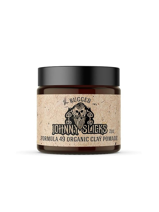 Johnny Slicks Formula 49 Clay All Organic Pomade | Firm Hold & Matte Finish (Promotes Healthy Hair Growth, Helps Hydrate Dry Skin), Rugged 2-ounce