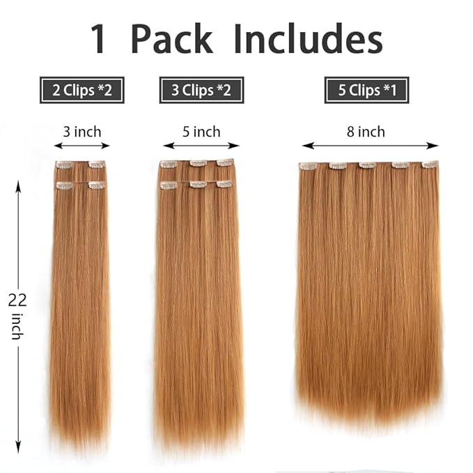 Blonde Brown Hair Extension Clip in Straight 22" Long Synthetic Invisible Extensions Black Fluffy and not tangled Clips on Hairpieces for Women 5PCS Curly Wavy 18" Red White Natural 5 Oz