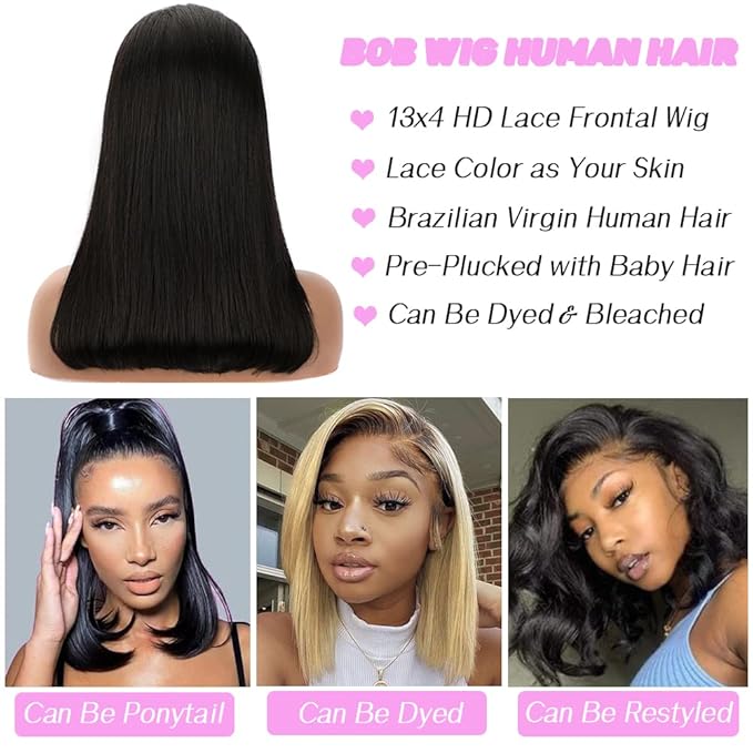 LICHANG 12 Inch 13x4 Lace Front Wigs Human Hair Bob Wig Human Hair