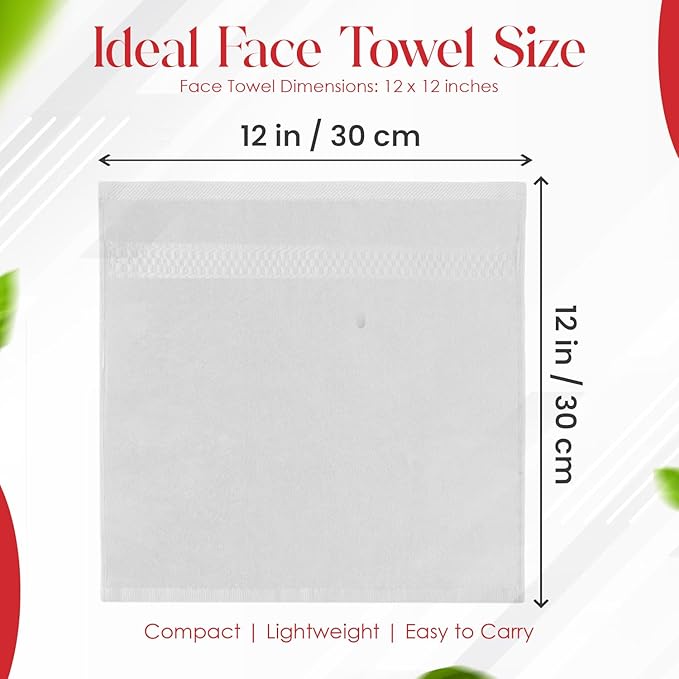 RIVERSIDE 12 Pack Premium 100% Cotton Face Washcloths, 550 GSM, 12 x 12 Inches, Soft, Absorbent Towels for Body & Shower, Bathroom Wash Clothes, Durable Face Towels Set for Spa, Gym, White