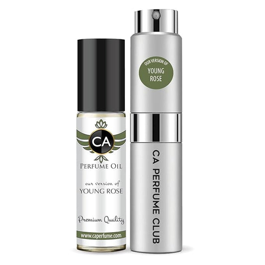 CA Perfume Duo Impression of Young Rose For Women And Men Perfume Layering Set Long Lasting Travel Size EDP + Body Oil Roll-On Bottle 0.27 Fl Oz+0.33 Fl Oz