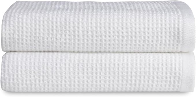 Cozy Earth Waffle Hand Towels - 60% Cotton 40% Viscose from Bamboo Hand Towels 20 x 30 Inches - Soft & Absorbent Terry, Reversible Mini Textured Waffle & Weave Pattern - 2 Pack
