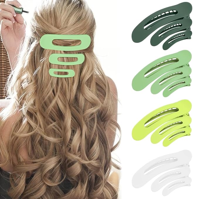 Large Duck Billed Hair Clips, Ahoney 12 Pack Alligator Clips for Thin & Thick Hair - 3 Sizes Lay Down Banana Clips, Hair Styling Accessories for Women Girls (Green)