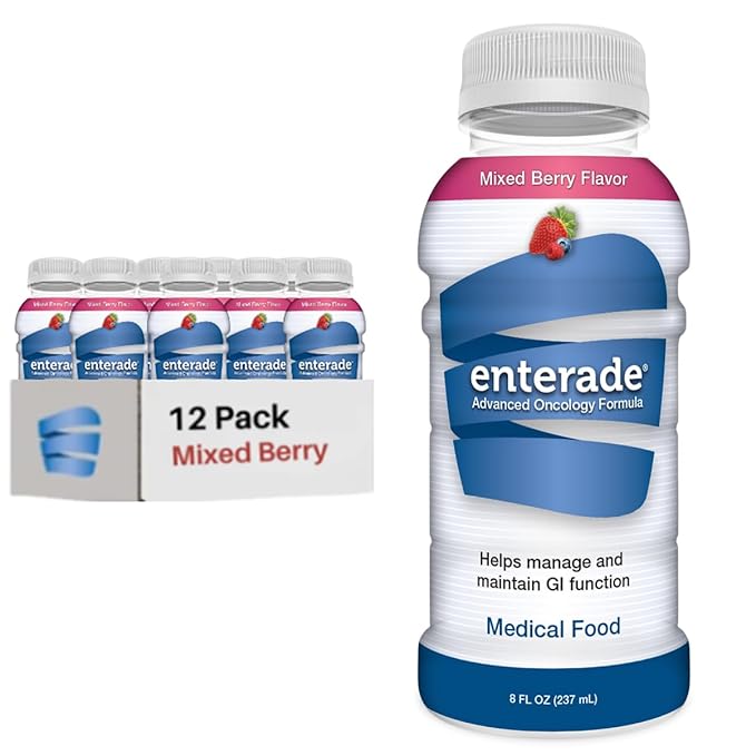 enterade Advanced Oncology Mixed Berry, 12 Pack, Clinically Proven Formula to Reduce GI Side Effects, Chemotherapy Must Haves for Women and Men, Chemo Supportive Care Beverage, Liquid, 8 oz Bottles