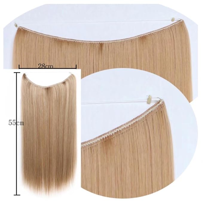 iLUU 22inch/80g Synthetic Hair Extensions Hidden String Straight Hairpiece Secret Wire Invisible Fish Line Women Long Smooth Natural Hair Hairpiece Hairpieces #30J-Honey Blonde