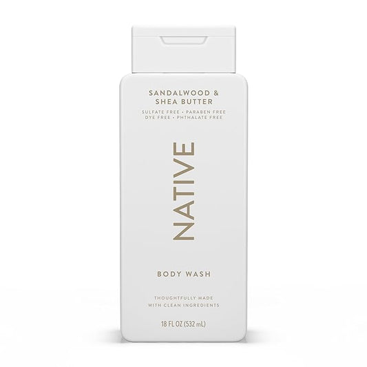 Native Body Wash Contains Naturally Derived Ingredients | For Women & Men, Sulfate, Paraben, & Dye Free Leaving Skin Soft and Hydrating | Sandalwood & Shea Butter 18 oz