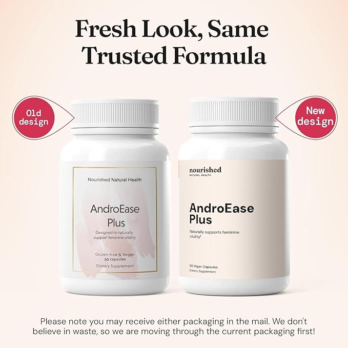 Nourished AndroEase Plus - Natural Balance Supplement for Women - Vegan Formula with Zinc & Saw Palmetto - 180 Capsules for Daily Wellness & Vitality - Made in USA