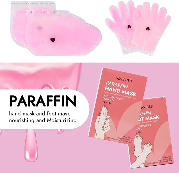 Paraffin Hand Mask & Paraffin Foot Mask, 1Pair Each, Moisturizing Gloves Soften Your Hands and feet in 10-Minute Hydration Softening (Red)