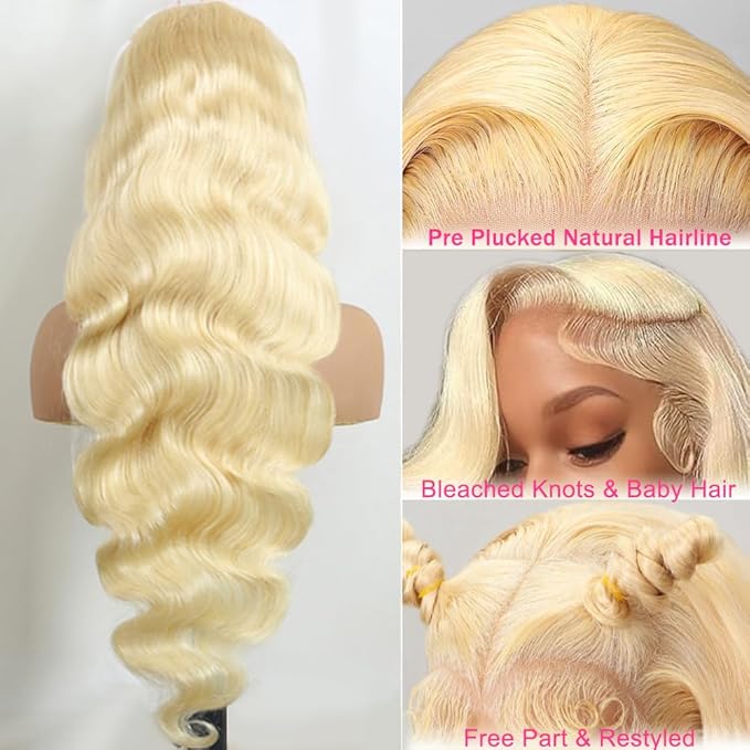 613 Lace Front Wig Human Hair 13x6 Blonde Wig Human Hair 613 Body Wave HD Lace Frontal Wigs Pre Plucked Blonde Lace Front Wigs for Women (28 inch)