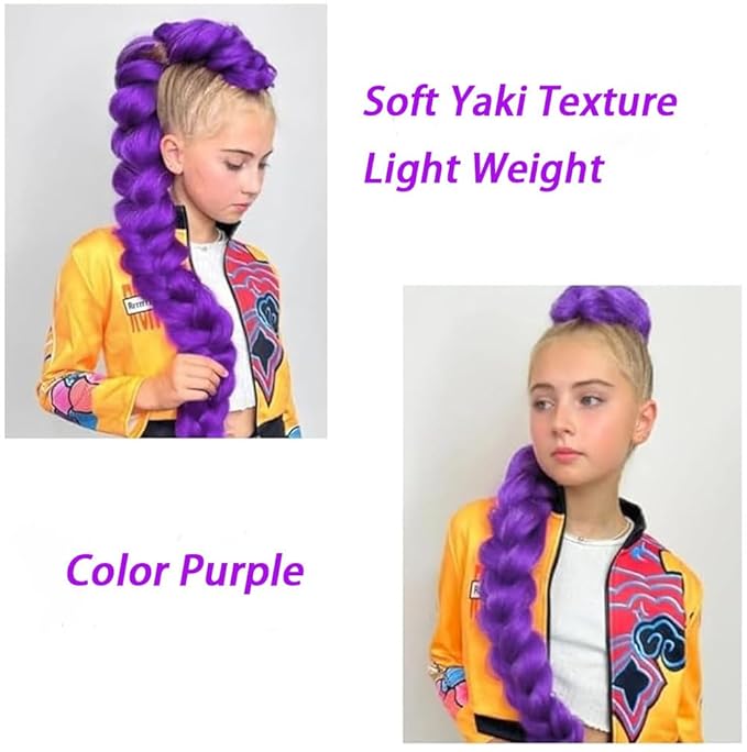 Purple Braiding Hair，Pre stretched Non ToxicHypoallergenic Braiding Hair Extensions Ez Braid Twist Knotless Synthetic for Stage Party Halloween Costume Cosplay (26 inch,2Packs)