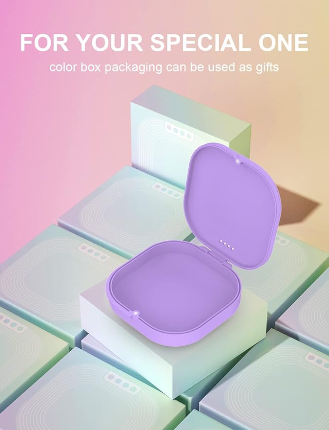 Slim Retainer Case With Vent Holes, Compatible With Invisalign, Mouth Guard, Removal Tool and Brush, Purple