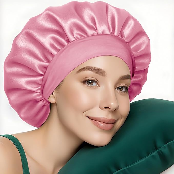5 Pack Satin Bonnet for Women, 30cm Adjustable No-Slip Sleep Cap for Curly Hair, Breathable Head Wrap for Sleeping & Skincare