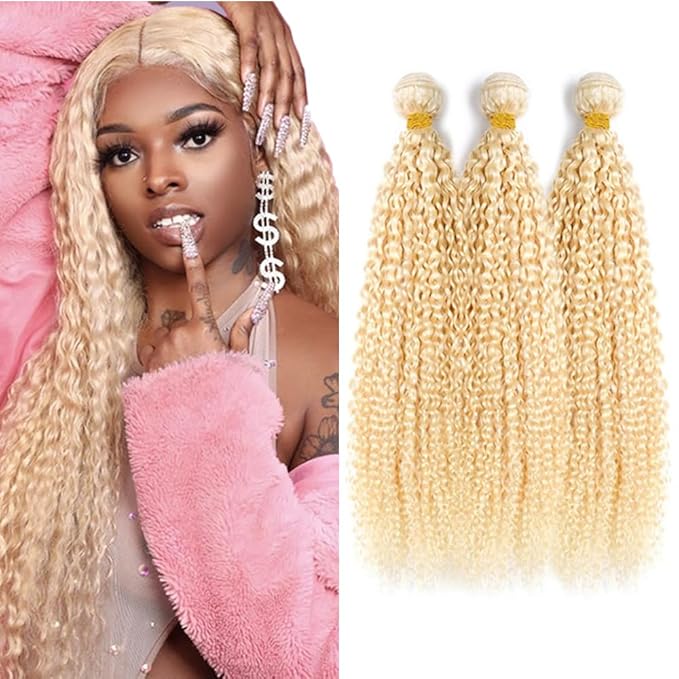 Freiuoke 613 Kinky Bundle Blonde Kinky Curly Bundles Human Hair Unprocessed Virgin Hair 3 Bundles 24 26 28 Inch Blonde Loose Wave Bundle