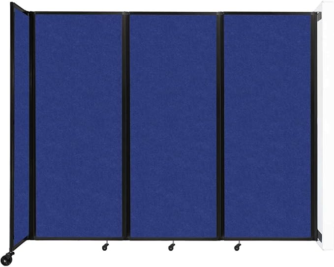 Versare Room Divider 360 Wall-Mounted Folding Partition | Locking Wheels | Temporary Room Separator | 8'6" x 6'10" Blue SoundSorb Panels
