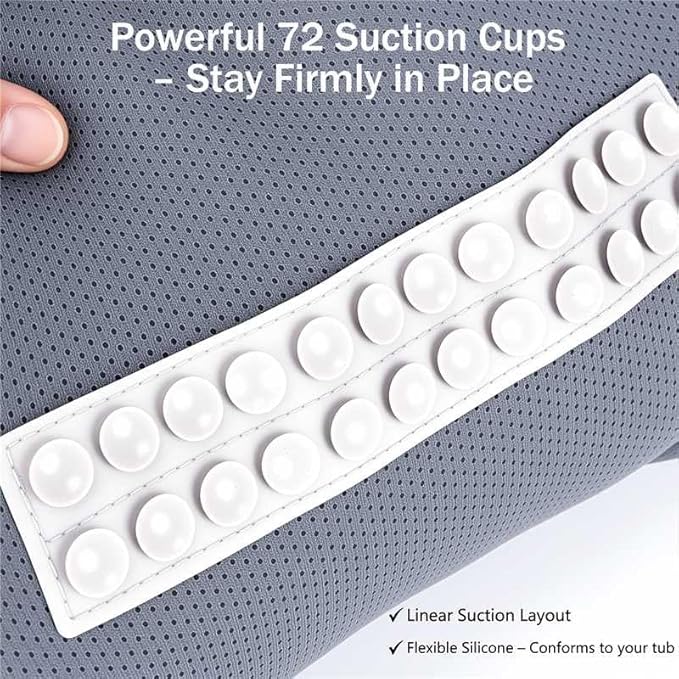 Bath Pillow for Tub - PYRRHIC Luxury Bathtub Pillow 5D Mesh with Neck & Back Support Non-Slip Suction Cups Fast Drying Soft Spa Pillow Relaxing Bath Accessories with Hook Laundry Bag Grey