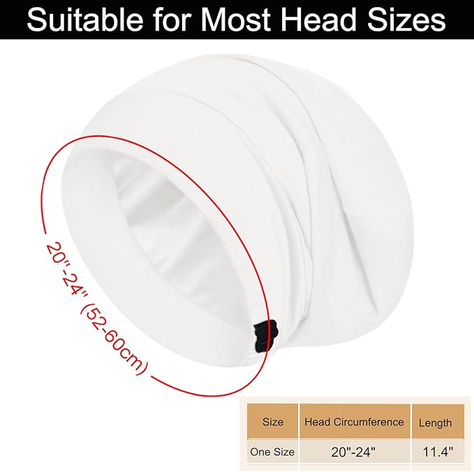 Sleep Cap Bonnet for Sleeping, Adjustable Cooling Ice Silk Lined Hair Bonnets for Natural Curly Braids Beanie Hat Women Men