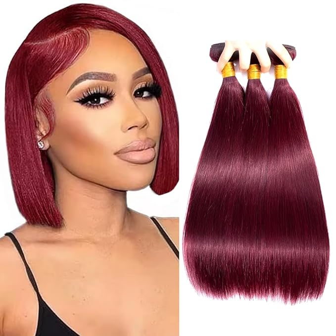 Burgundy Bundles Human Hair 99J Straight Bundles Red Human Hair Bundle 14 16 18 inch Burgundy Straight Bundle
