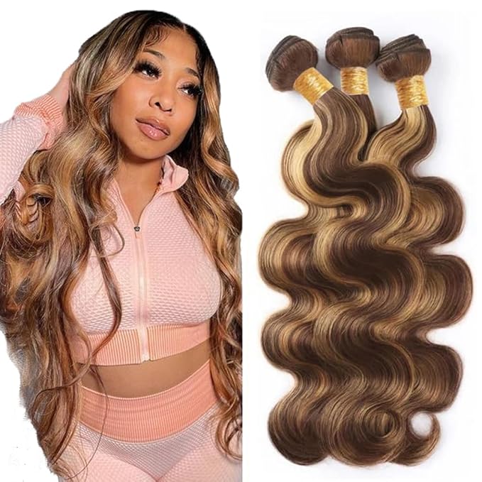 P427 Bundles Human Hair Blonde Body Wave Bundle 26 28 30 Inch Brazilian Virgin Hair 3 Bundles Highlight Bundle Hair Weave