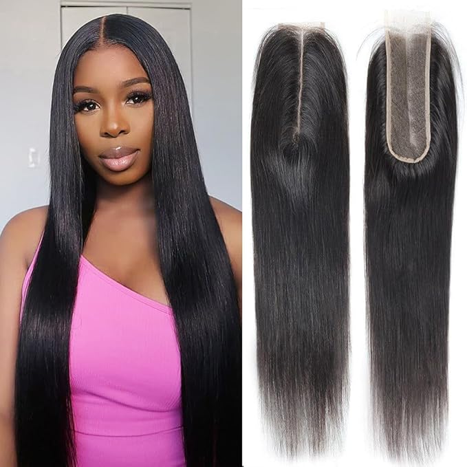 Lace Closure 2x6 HD Straight Lace Closure Human Hair 14 Inch Brazilian Virgin Hair Free Part 100% Human Hair Extensions for Black Women Pre Plucked Natural Color