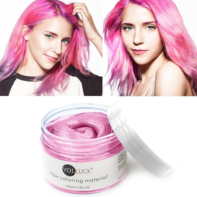 Pink Hair Coloring Wax Temporary Hair Clay Pomades 4.23 oz,Natural Hair Dye Material Disposable Hair Styling Clay Ash for Cosplay,Halloween,Party
