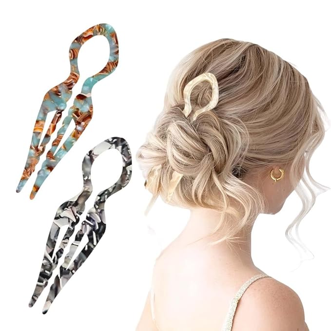French Hair Pins for Women, Hair Pins for Majority Hair, Elegant Hair Clips for Women for Updos, Chignons French Twists, Double notch Locking Mechanism Anti-loosening Hairpins (2PCS Brown+Grey)