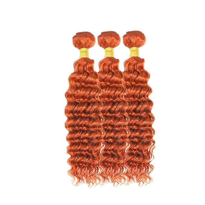 12 14 16 Inch Ginger Bundles Human Hair #350 Orange Deep Wave 3 Bundle Unprocessed Brazilian virgin hair Weave Extensions Double Weft 50 Grams/Bundle Colored Ginger Bundles for Woman
