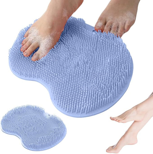 Shower Foot Scrubber Mat, 2025 New Foot Back Cleaning Pad Back Washer with Non-Slip Suction Cups, Wall Mounted Exfoliating Bath Wash Pad for Men and Women (Blue)
