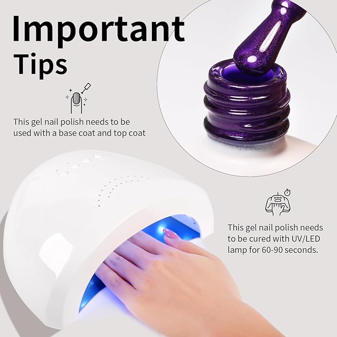 Purple Gel Polish Glitter Hema Free 0.34 OZ Same Color Same Top Cover Metal Purple Reflective Sparkle UV Polish Fall Winter Manicure Art DIY