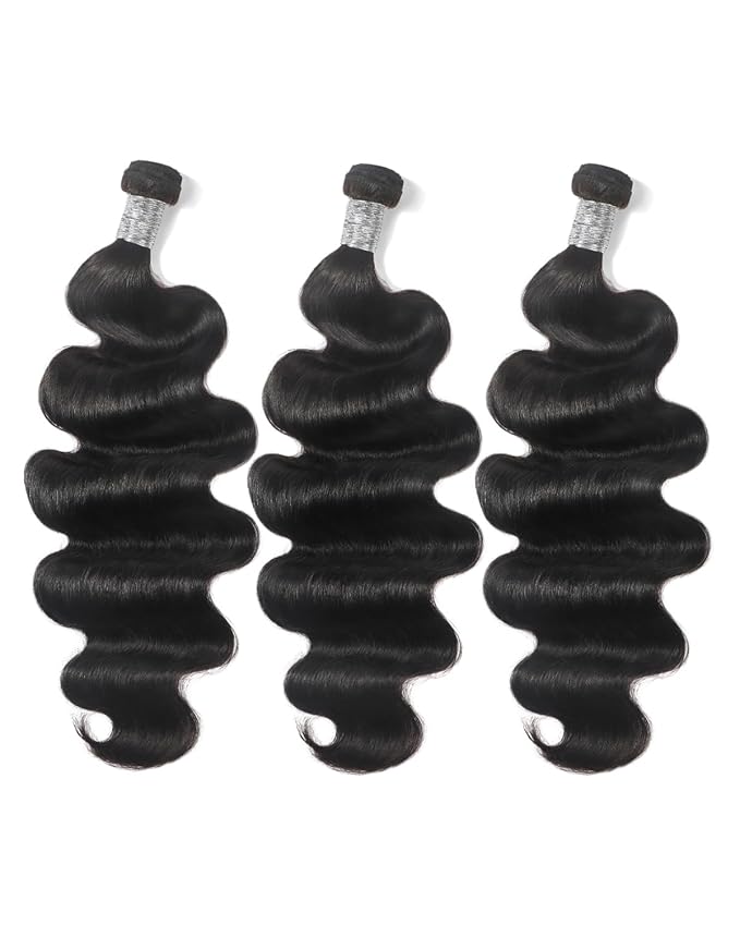 Arabella 3 Body Wave Bundles Human Hair 20 22 24 Inch Natural Black Bundles 100% Unprocessed Brazilian Virgin 10A Weave Sew in Double Weft Human Hair Bundles