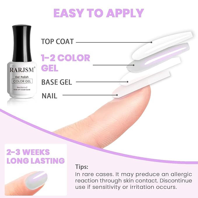 RARJSM Pearl Gel Nail Polish,15ML Clear Pearlescent Gel Polish,Purple Glitter Gel Polish Shimmer Iridescent Mermaid Nail Gel Polish Soak Off LED UV Drawing Swirl Thread Effect for DIY Manicure Use