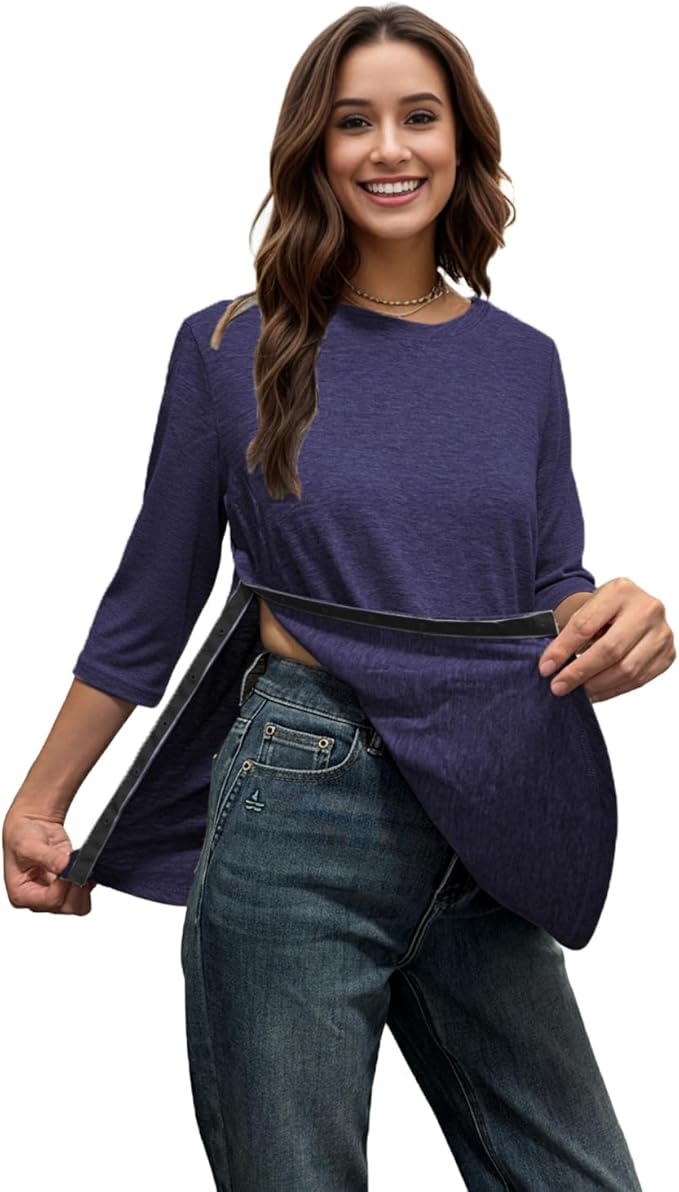 Youdiao Post Shoulder Surgery Shirts for Women Tear Away 3/4 Sleeve Tops After Rotator Cuff Chemo Port Adaptive Clothing