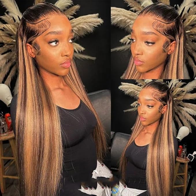 AMIRTY Honey Blonde Wig Human Hair 200% Density 13X6 HD Lace Front Wigs Human Hair Pre Plucked Ombre Lace Front Wig for Women Straight Wigs Human Hair 32Inch
