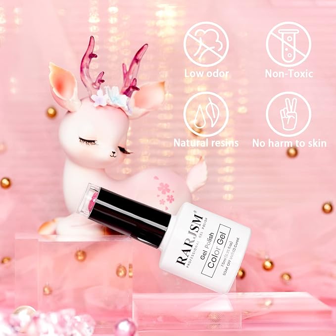 RARJSM Pink Gel Nail Polish, 7.5ml 0.25Floz Reflective Gelpolish Glitter Gel Nail Polish Summer Candy Collection Diamond Shimmer Neon Pink Nailgel for Starter Nail DIY at Home UV LED Cure Required