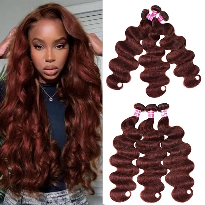 UNICE Reddish Brown Body Wave Human Hair 3 Bundles with 4x4 lace closure Free Part Brazilian Remy Hair Copper Red Wavy Bundles and Closure Colored Human Hair Extensions 18 18 20+16 inch Closure