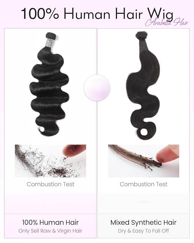 Arabella 3 Body Wave Bundles Human Hair 24 26 28 Inch Natural Black Bundles 100% Unprocessed Brazilian Virgin 10A Weave Sew in Double Weft Human Hair Bundles