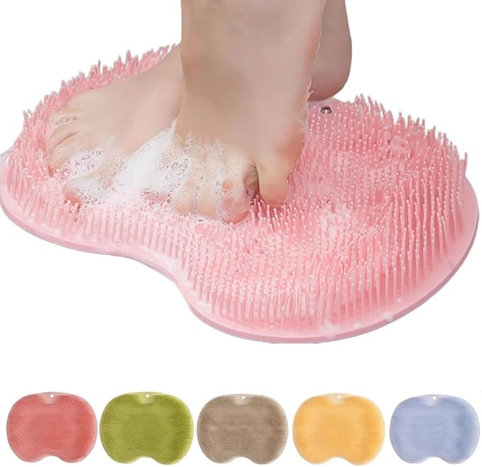 Silicone Shower Foot Scrubber Mat, Upgraded Wall Mounted Slip Suction Cups Foot Scrubber Cleaner, 2026 Upgraded Foot Back Cleaning Pad Back Washer Exfoliating Bath Wash Pad (Pink)