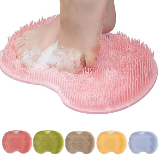 Silicone Shower Foot Scrubber Mat, Upgraded Wall Mounted Slip Suction Cups Foot Scrubber Cleaner, 2026 Upgraded Foot Back Cleaning Pad Back Washer Exfoliating Bath Wash Pad (Pink)