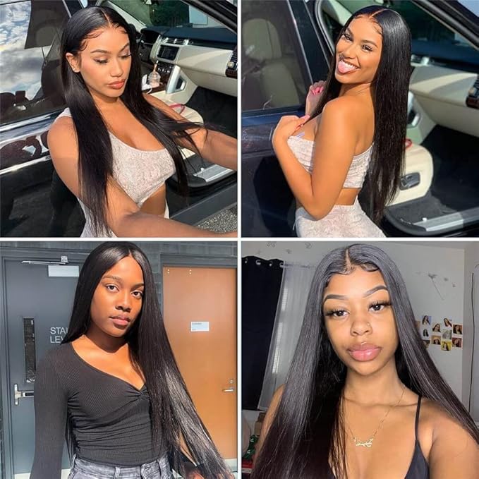 Kerriana 4 Bundles Straight Human Hair, 22 24 26 28 Inch Brazilian Hair Bundles, Unprocessed Virgin Remy Human Hair Double Weft Sew In Bundles Straight Natural Color