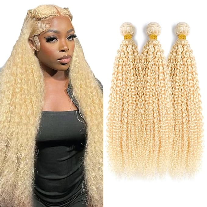 Blonde Curly Bundles Human Hair 613 Kinky Curly Human Hair Unprocessed Virgin Hair 3 Bundles 20 22 24 Inch 613 Blonde Curly Bundle