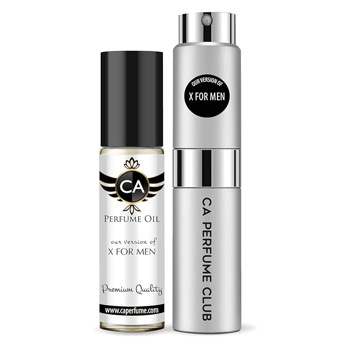 CA Perfume Duo Impression of X For Men Perfume Layering Set Mens Cologne Long Lasting Travel Size EDP + Body Oil Roll-On Bottle 0.27 Fl Oz+0.33 Fl Oz