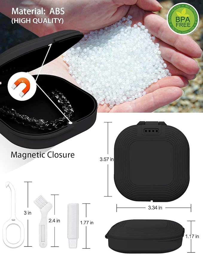 HEMILAB® Retainer Case, Slim Aligner Case with Vent Holes, Compatible with Invisalign, Mouth Guard Box with Retainer Removal Tool, Black
