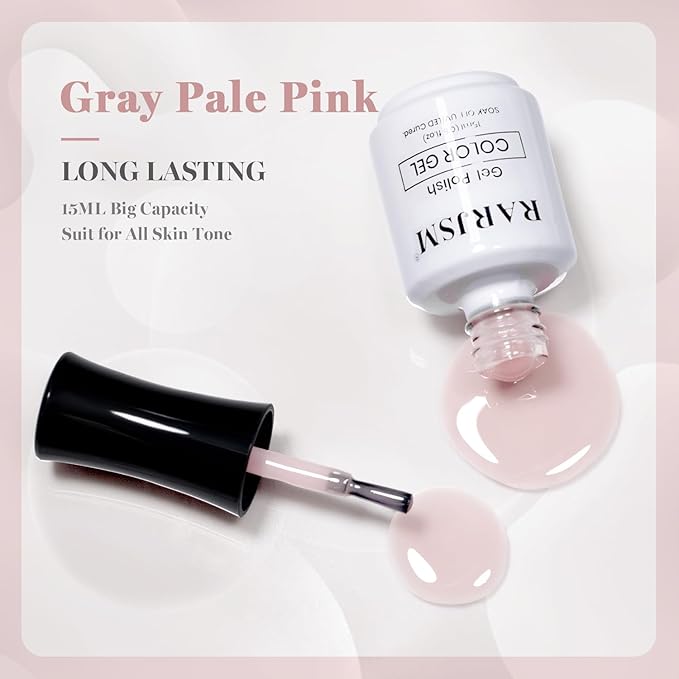 RARJSM Nude Gray Pale Pink Gel Nail Polish Neutral Skin Tone Sheer Jelly Gelpolish 1PC 15ml Single Bottle Creamy Transparent Natural Nudegel Polish Soak off Cured for Home Salon French Manicure